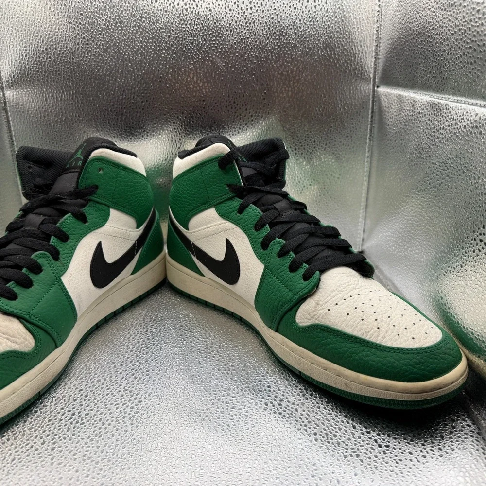 Size 12 Nike‎ Air Jordan 1 Mid Leather Pine Green Mens Sneaker Shoes 852542-301